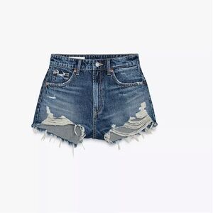 Zara High Waisted Distressed Denim Shorts